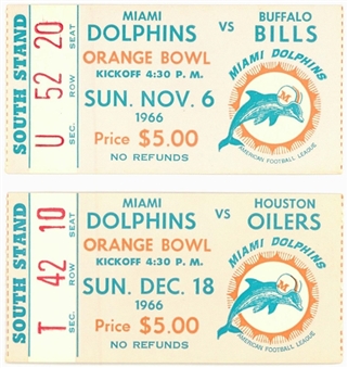 Lot of (2) 1966 Miami Dolphins Ticket Stubs 